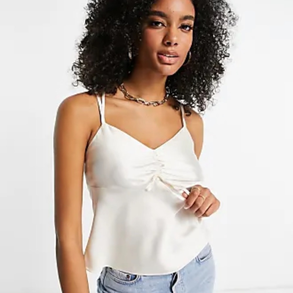 Topshop Cream Satin Camisole with Ruched Front